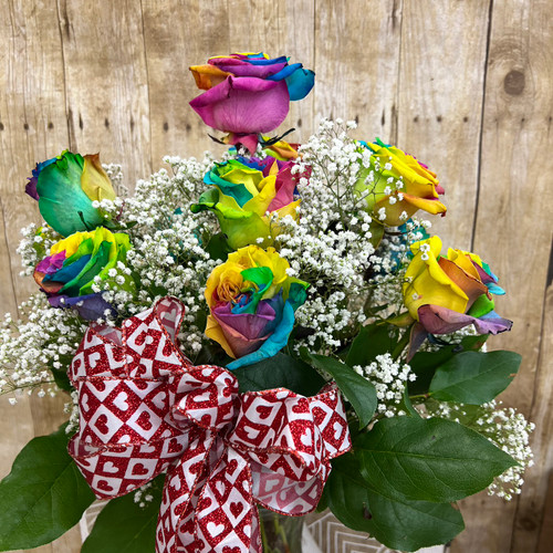 Valentine Rainbow Roses Arranged