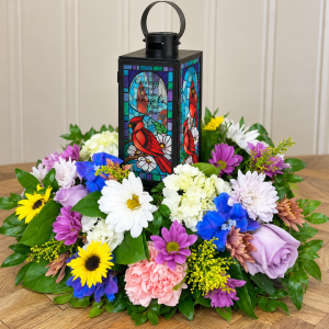 Cardinals Appear When Angels Appear Memorial Lantern & Flowers
