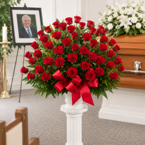 Funeral Pedestal Arrangement- Roses Arranged