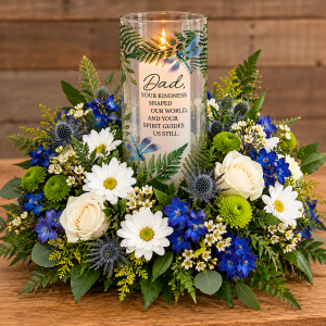 Dad Glass Vase and Candle with Flowers