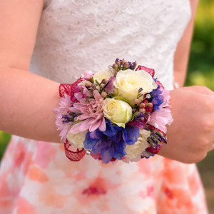 Father daughter prom corsage wristlet with soft floral design