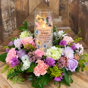 Heavens Memorial Vase & Candle with Flowers