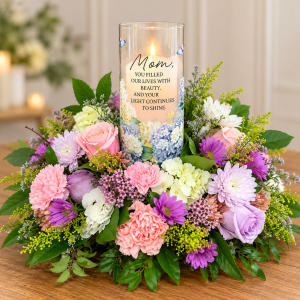 Mom Memorial Vase & Candle with Flowers