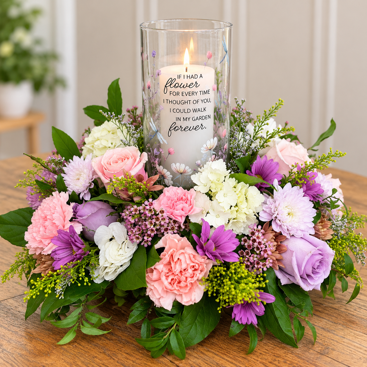 Flower Garden Vase & Candle with Flowers